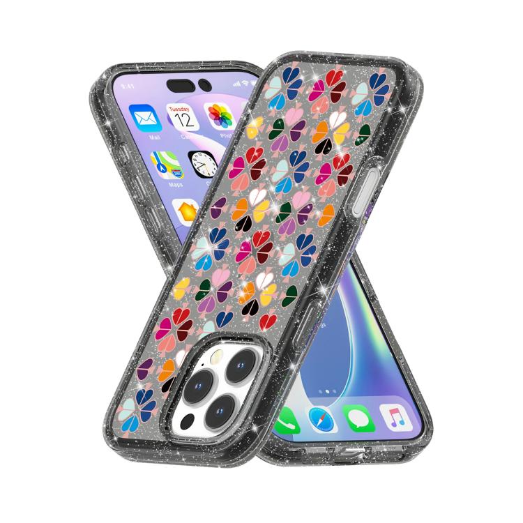For iPhone 15 Glittering Crystal Red Heart Pattern Phone Case
