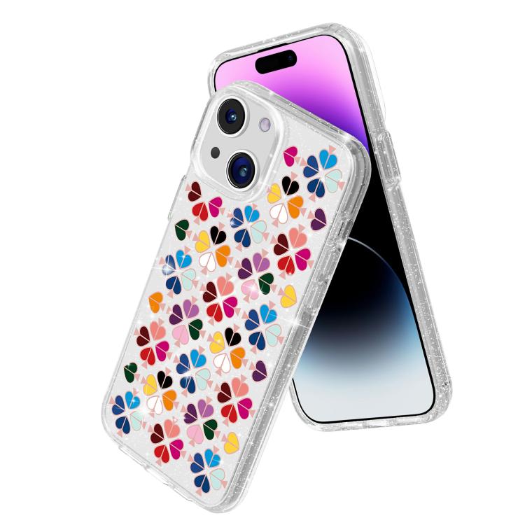 For iPhone 14 Plus Glittering Crystal Red Heart Pattern Phone Case