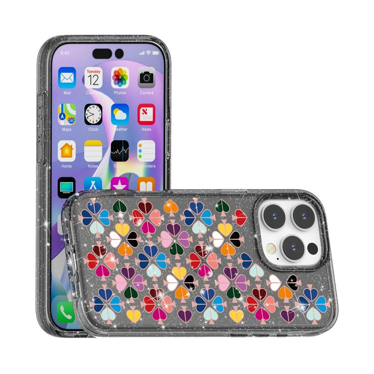 For iPhone 14 Plus Glittering Crystal Red Heart Pattern Phone Case
