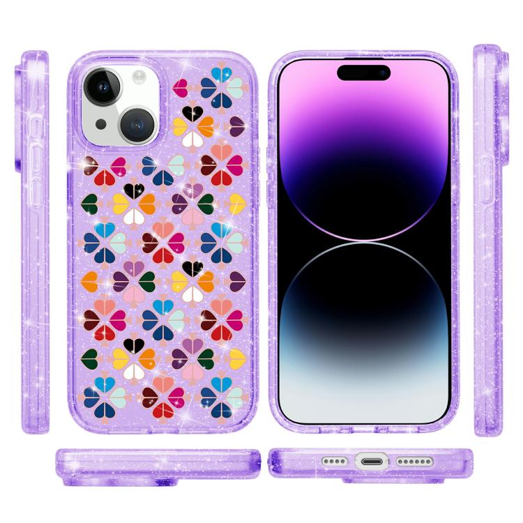 For iPhone 14 Glittering Crystal Red Heart Pattern Phone Case