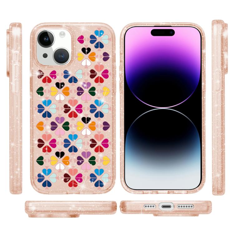 For iPhone 14 Glittering Crystal Red Heart Pattern Phone Case