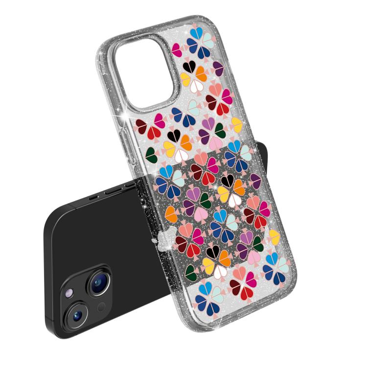 For iPhone 14 Glittering Crystal Red Heart Pattern Phone Case