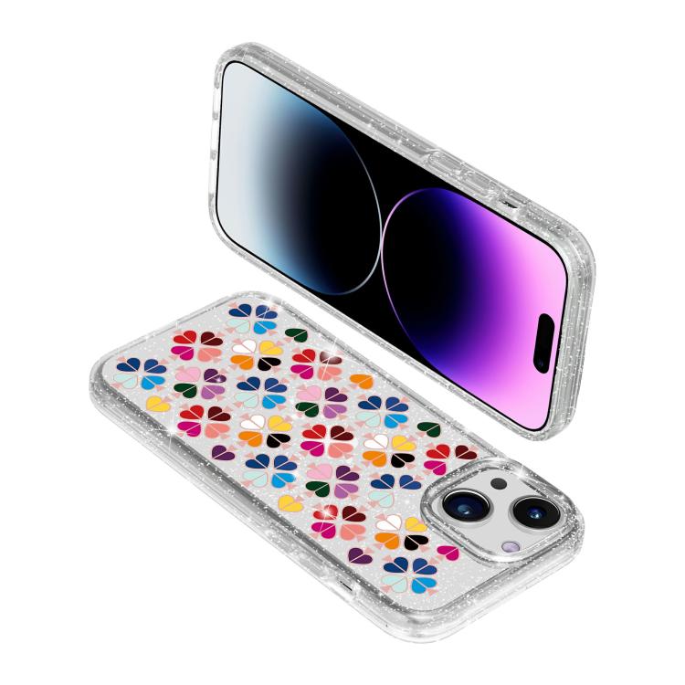 For iPhone 13 Glittering Crystal Red Heart Pattern Phone Case