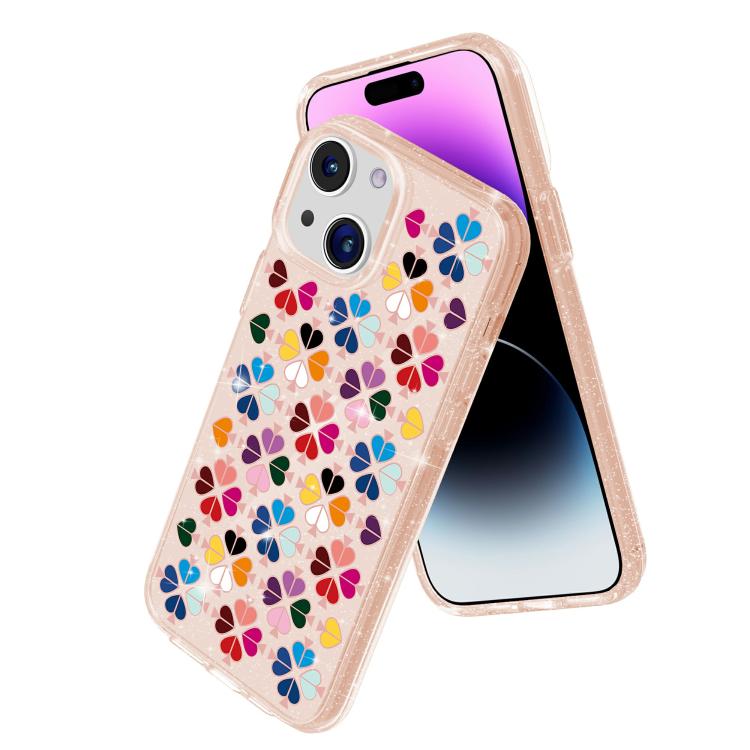 For iPhone 13 Glittering Crystal Red Heart Pattern Phone Case