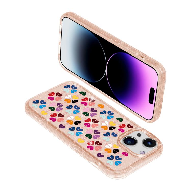 For iPhone 13 Glittering Crystal Red Heart Pattern Phone Case