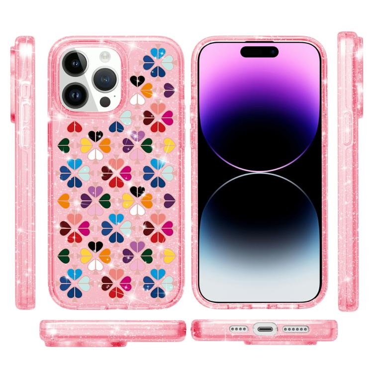 For iPhone 13 Pro Glittering Crystal Red Heart Pattern Phone Case