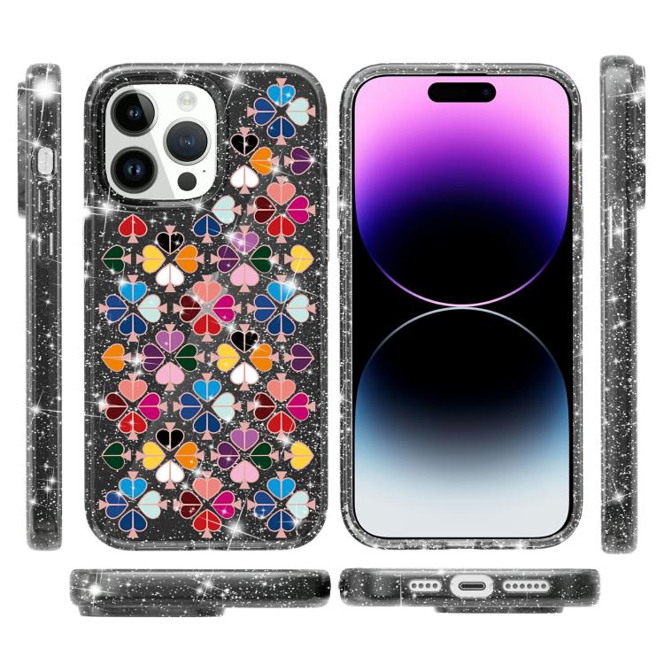 For iPhone 13 Pro Glittering Crystal Red Heart Pattern Phone Case