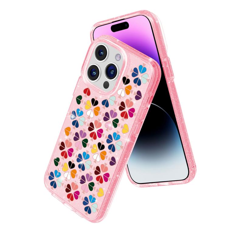 For iPhone 13 Pro Max Glittering Crystal Red Heart Pattern Phone Case