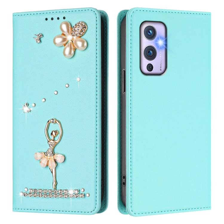 For OnePlus 9 Ballet Girl Diamond Studded RFID Vegan Leather Phone Case
