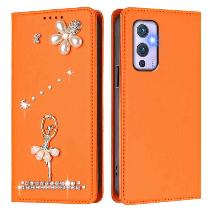 For OnePlus 9 Ballet Girl Diamond Studded RFID Vegan Leather Phone Case