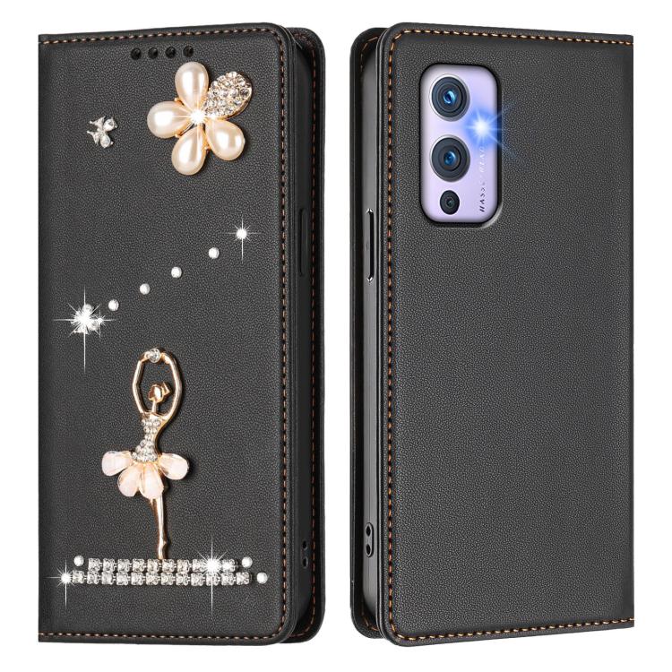 For OnePlus 9 Ballet Girl Diamond Studded RFID Vegan Leather Phone Case