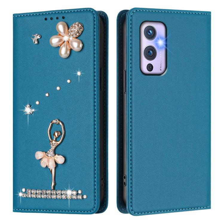 For OnePlus 9 Ballet Girl Diamond Studded RFID Vegan Leather Phone Case