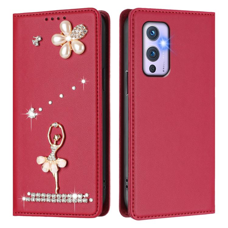 For OnePlus 9 Ballet Girl Diamond Studded RFID Vegan Leather Phone Case