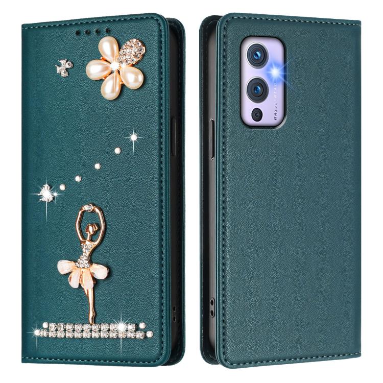For OnePlus 9 Ballet Girl Diamond Studded RFID Vegan Leather Phone Case