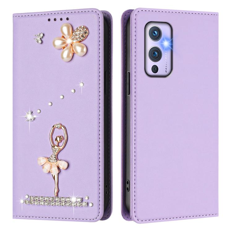 For OnePlus 9 Ballet Girl Diamond Studded RFID Vegan Leather Phone Case