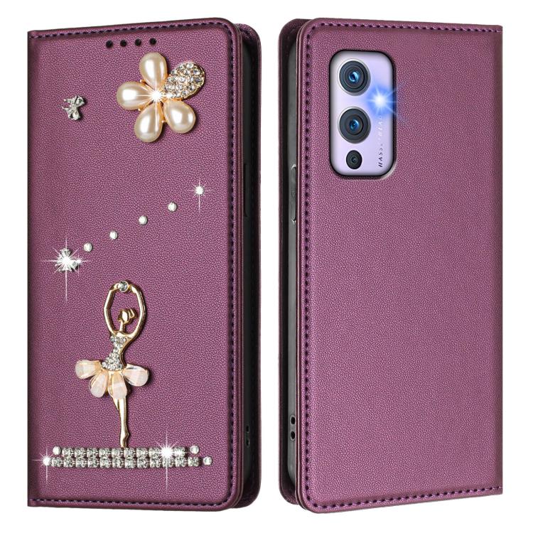 For OnePlus 9 Ballet Girl Diamond Studded RFID Vegan Leather Phone Case