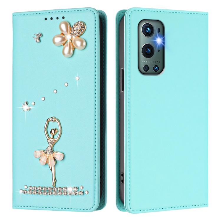For OnePlus 9 Pro Ballet Girl Diamond Studded RFID Vegan Leather Phone Case