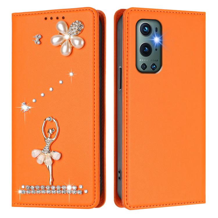 For OnePlus 9 Pro Ballet Girl Diamond Studded RFID Vegan Leather Phone Case