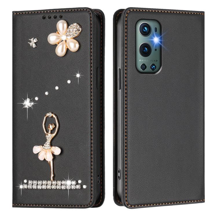 For OnePlus 9 Pro Ballet Girl Diamond Studded RFID Vegan Leather Phone Case