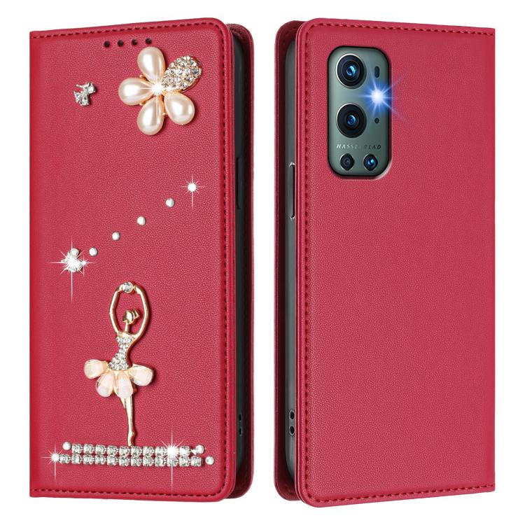 For OnePlus 9 Pro Ballet Girl Diamond Studded RFID Vegan Leather Phone Case