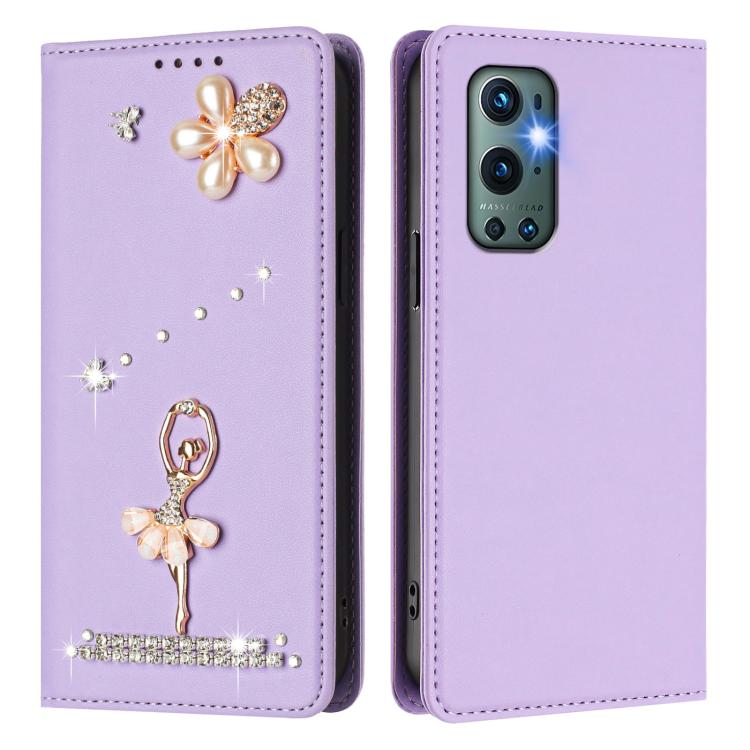 For OnePlus 9 Pro Ballet Girl Diamond Studded RFID Vegan Leather Phone Case