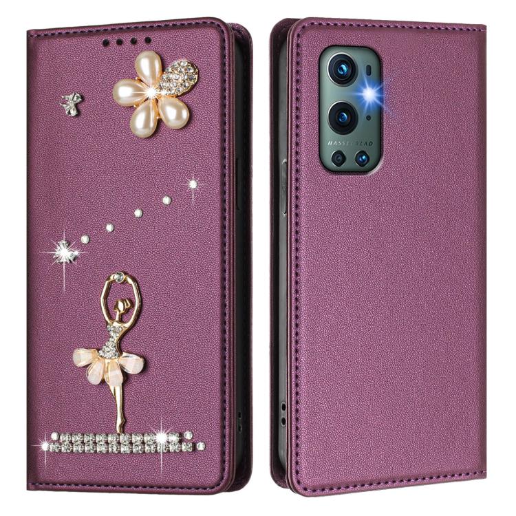 For OnePlus 9 Pro Ballet Girl Diamond Studded RFID Vegan Leather Phone Case