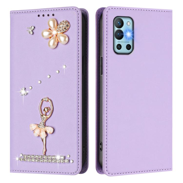 For OnePlus 9R / 8T Ballet Girl Diamond Studded RFID Vegan Leather Phone Case