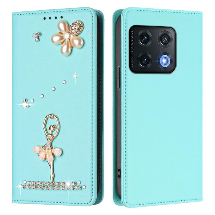 For OnePlus 10 Pro Ballet Girl Diamond Studded RFID Vegan Leather Phone Case