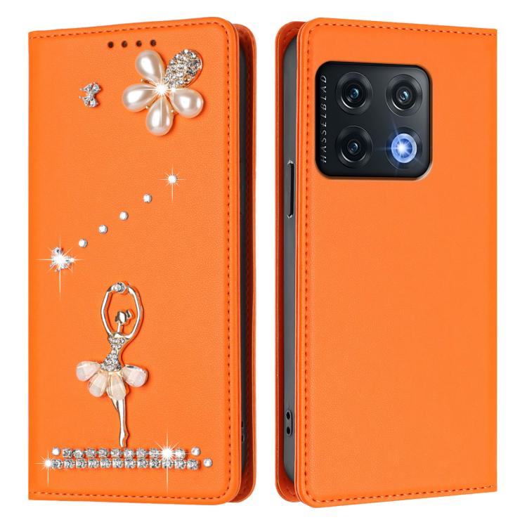For OnePlus 10 Pro Ballet Girl Diamond Studded RFID Vegan Leather Phone Case