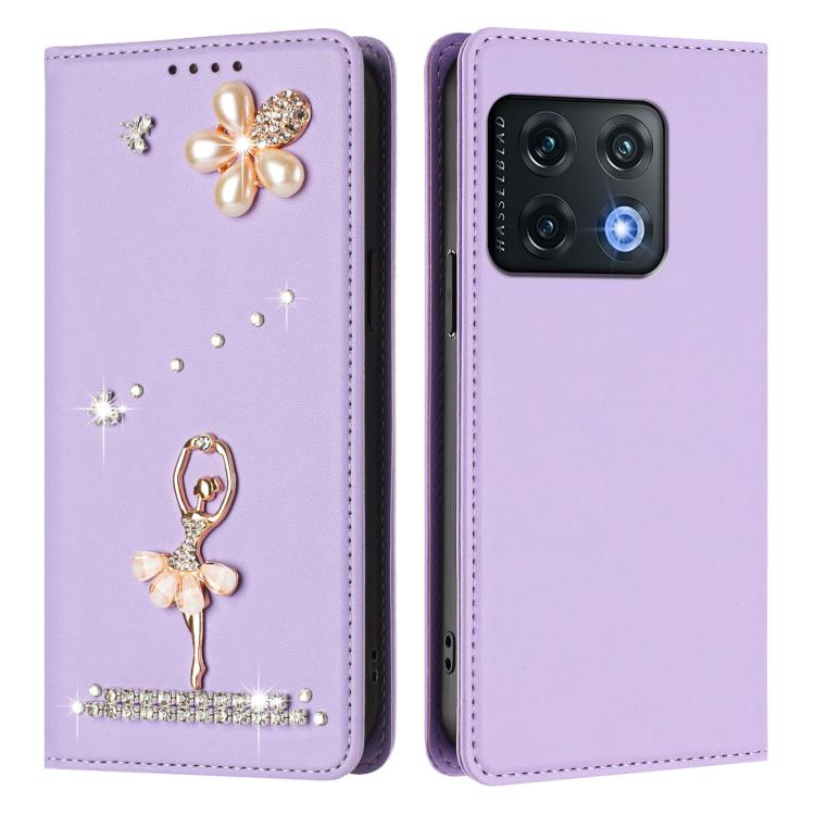 For OnePlus 10 Pro Ballet Girl Diamond Studded RFID Vegan Leather Phone Case