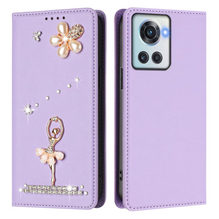 For OnePlus 10R / Ace / 10R Prime Ballet Girl Diamond Studded RFID Vegan Leather Phone Case