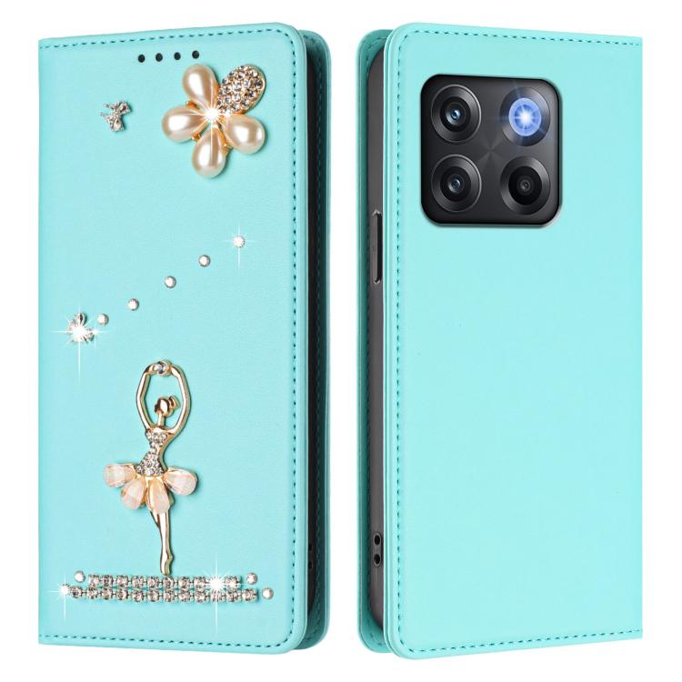 For OnePlus 10T 5G Global / Ace Pro Ballet Girl Diamond Studded RFID Vegan Leather Phone Case