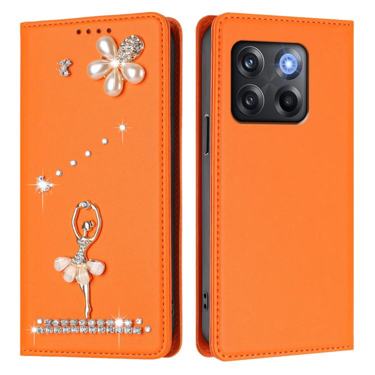 For OnePlus 10T 5G Global / Ace Pro Ballet Girl Diamond Studded RFID Vegan Leather Phone Case