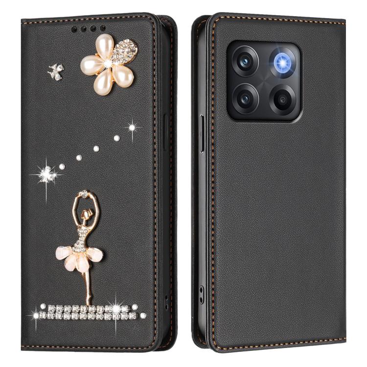 For OnePlus 10T 5G Global / Ace Pro Ballet Girl Diamond Studded RFID Vegan Leather Phone Case