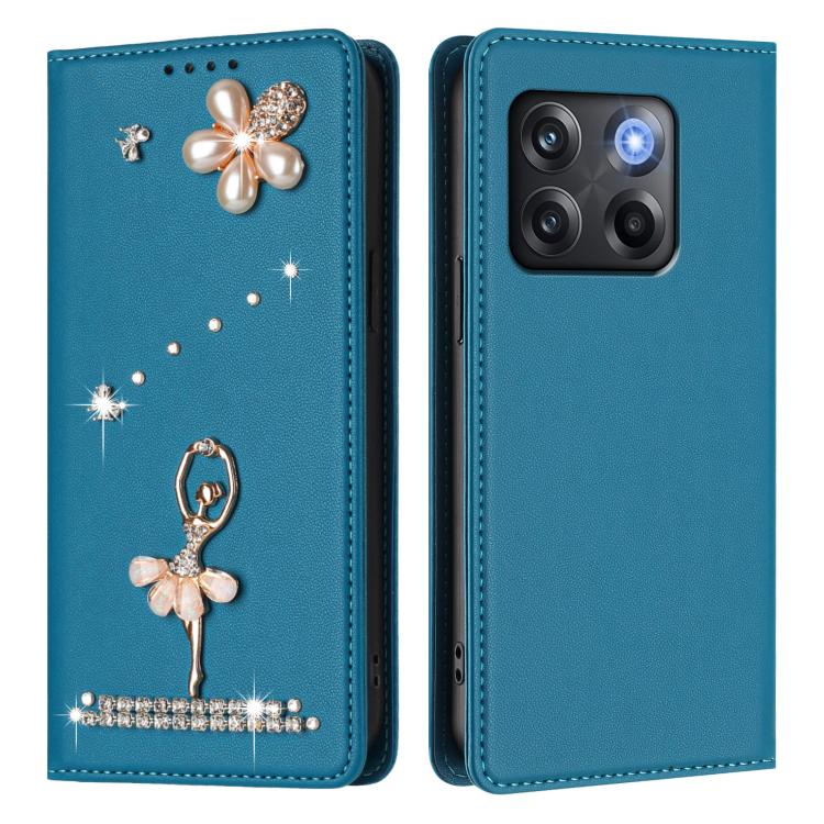 For OnePlus 10T 5G Global / Ace Pro Ballet Girl Diamond Studded RFID Vegan Leather Phone Case