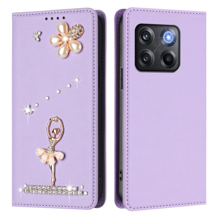 For OnePlus 10T 5G Global / Ace Pro Ballet Girl Diamond Studded RFID Vegan Leather Phone Case