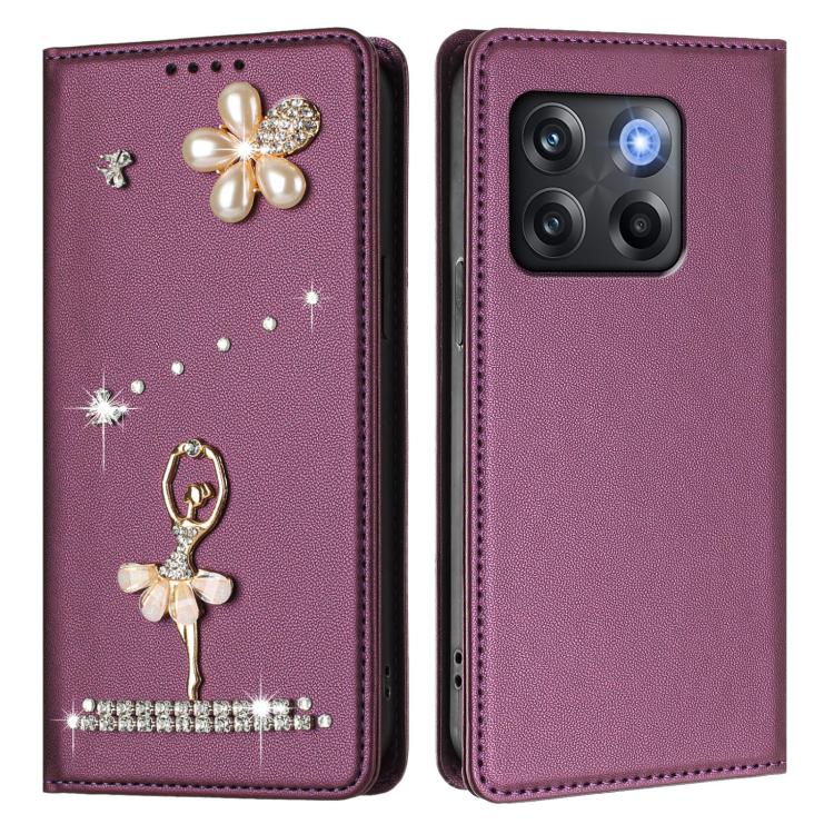 For OnePlus 10T 5G Global / Ace Pro Ballet Girl Diamond Studded RFID Vegan Leather Phone Case