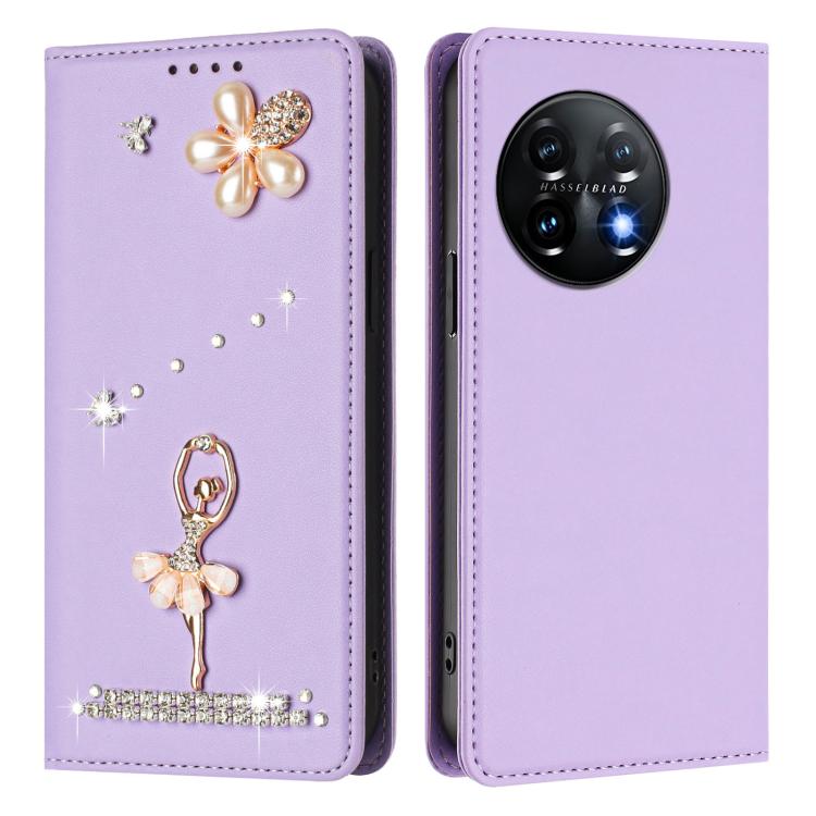 For OnePlus 11 Ballet Girl Diamond Studded RFID Vegan Leather Phone Case