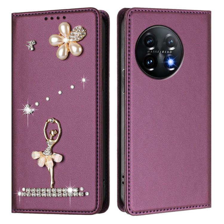 For OnePlus 11 Ballet Girl Diamond Studded RFID Vegan Leather Phone Case
