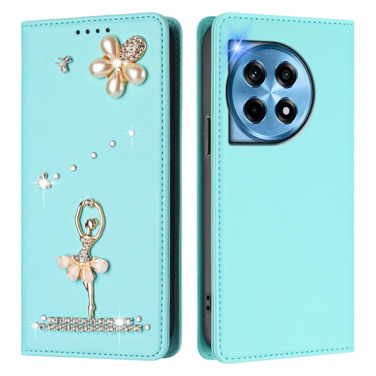 For OnePlus 12 5G Global Ballet Girl Diamond Studded RFID Vegan Leather Phone Case