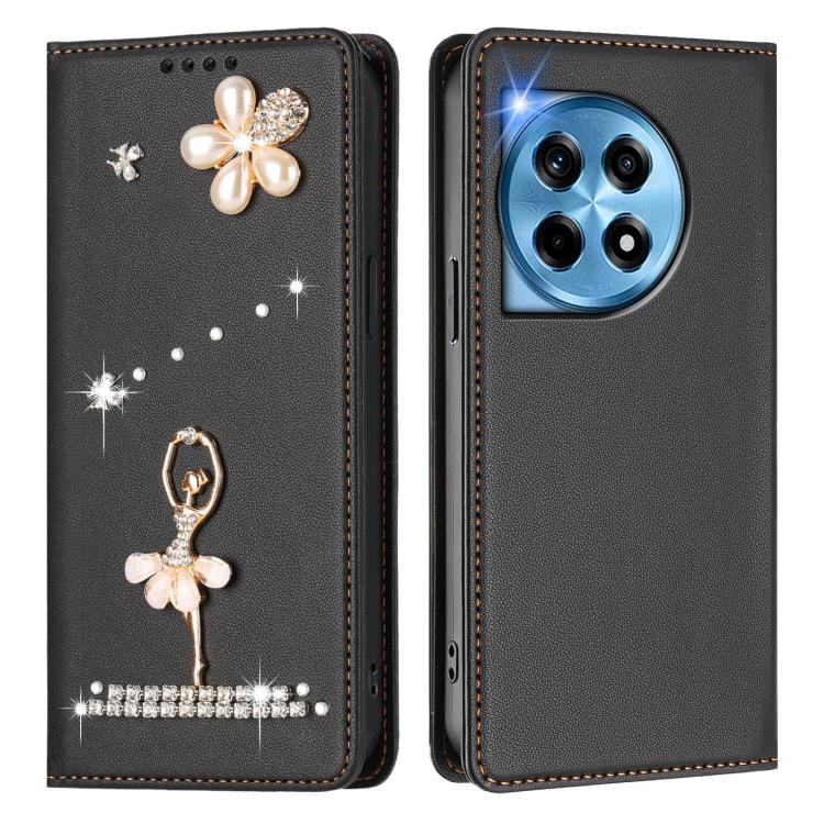 For OnePlus 12 5G Global Ballet Girl Diamond Studded RFID Vegan Leather Phone Case