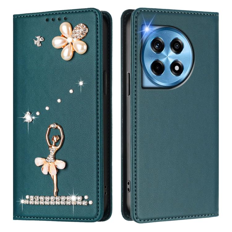 For OnePlus 12 5G Global Ballet Girl Diamond Studded RFID Vegan Leather Phone Case