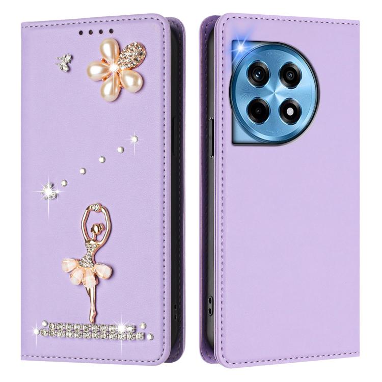 For OnePlus 12 5G Global Ballet Girl Diamond Studded RFID Vegan Leather Phone Case