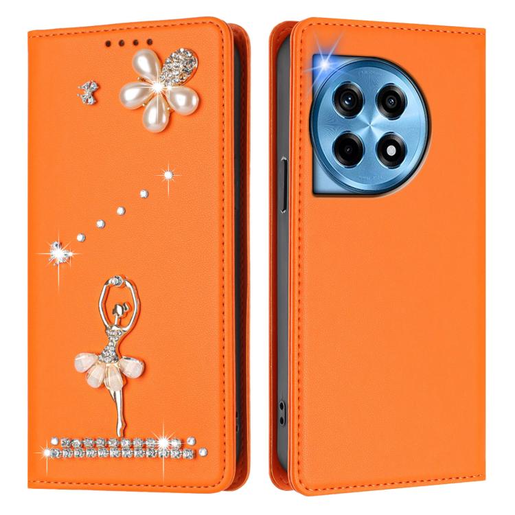 For OnePlus 12R 5G Global Ballet Girl Diamond Studded RFID Vegan Leather Phone Case