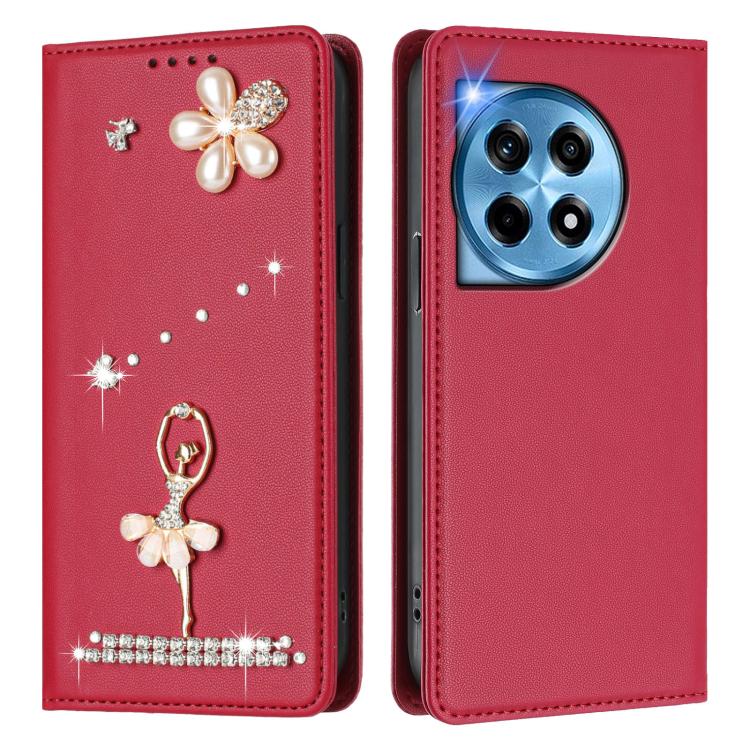 For OnePlus 12R 5G Global Ballet Girl Diamond Studded RFID Vegan Leather Phone Case