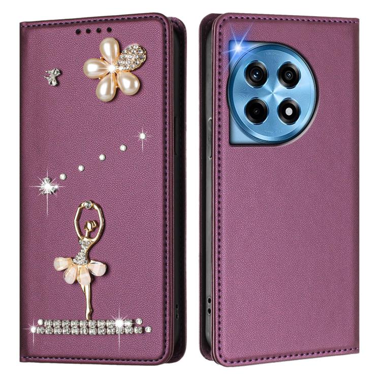 For OnePlus 12R 5G Global Ballet Girl Diamond Studded RFID Vegan Leather Phone Case