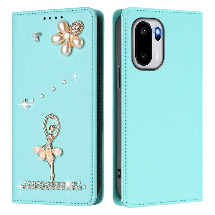 For OnePlus 15R Ballet Girl Diamond Studded RFID Vegan Leather Phone Case