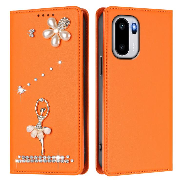 For OnePlus 15R Ballet Girl Diamond Studded RFID Vegan Leather Phone Case