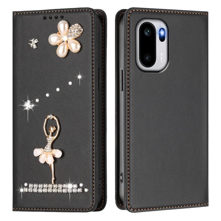For OnePlus 15R Ballet Girl Diamond Studded RFID Vegan Leather Phone Case