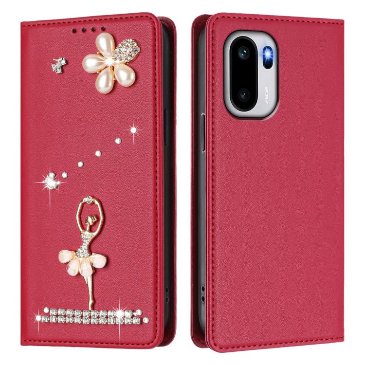 For OnePlus 15R Ballet Girl Diamond Studded RFID Vegan Leather Phone Case